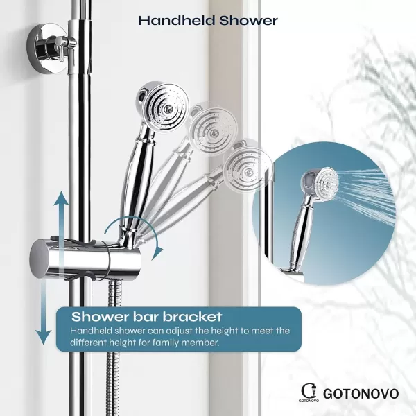 imagePolish Chrome Shower Fixture System Shower Faucet Set 8 Inch Round Rainfall Shower Head Exposed Single Handle Dual Function