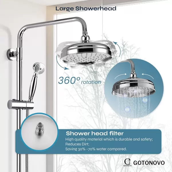 imagePolish Chrome Shower Fixture System Shower Faucet Set 8 Inch Round Rainfall Shower Head Exposed Single Handle Dual Function