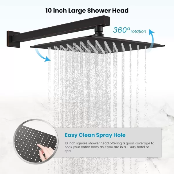 imagegotonovo 10 Rain Shower Faucet System Rainfall Shower Head with Handheld Sprayer Waterfall Tub Spout Wall Mounted Mixer Combo Roughin Valve and Trim Included 79 Inch Wide Spout Brushed NickelOil Rubbed Bronze