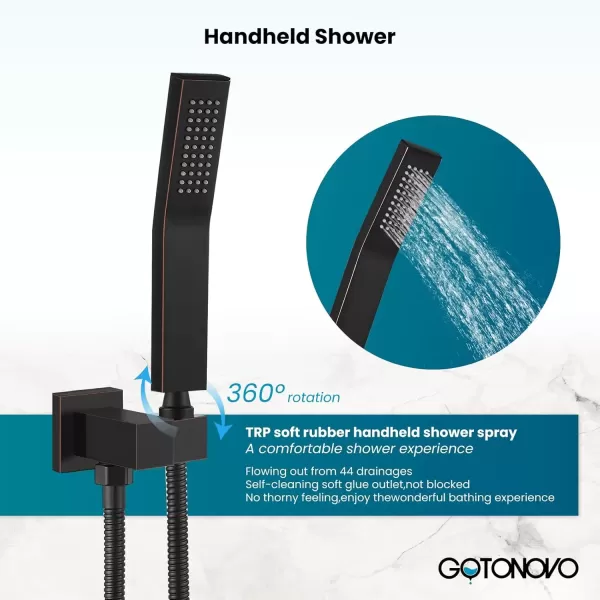 imagegotonovo 10 Rain Shower Faucet System Rainfall Shower Head with Handheld Sprayer Waterfall Tub Spout Wall Mounted Mixer Combo Roughin Valve and Trim Included 79 Inch Wide Spout Brushed NickelOil Rubbed Bronze