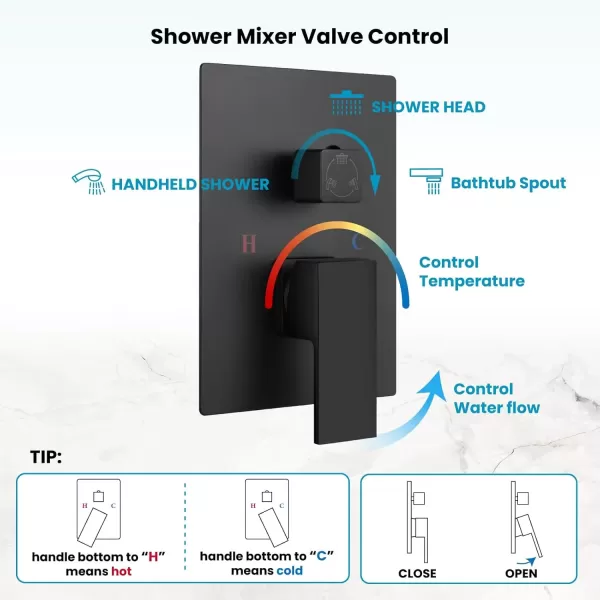 imagegotonovo 10 Rain Shower Faucet System Rainfall Shower Head with Handheld Sprayer Waterfall Tub Spout Wall Mounted Mixer Combo Roughin Valve and Trim Included 79 Inch Wide Spout Brushed NickelMatte Black