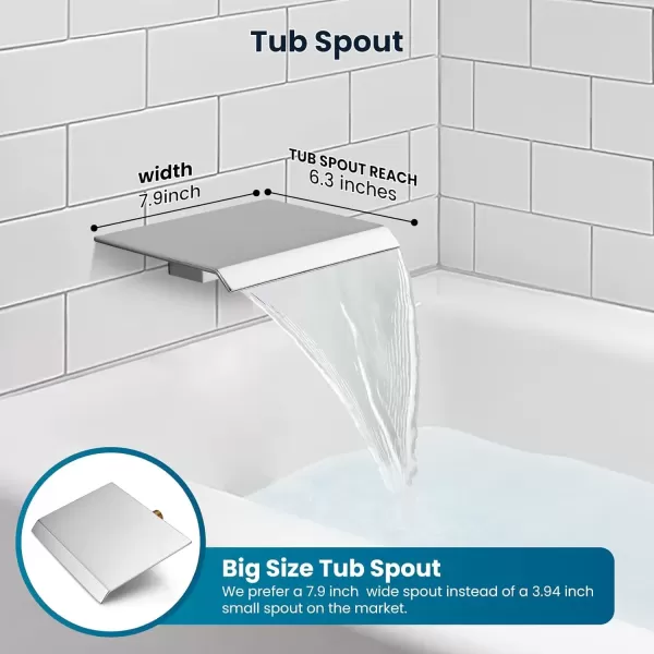 imagegotonovo 10 Rain Shower Faucet System Rainfall Shower Head with Handheld Sprayer Waterfall Tub Spout Wall Mounted Mixer Combo Roughin Valve and Trim Included 79 Inch Wide Spout Brushed NickelPolished Chrome