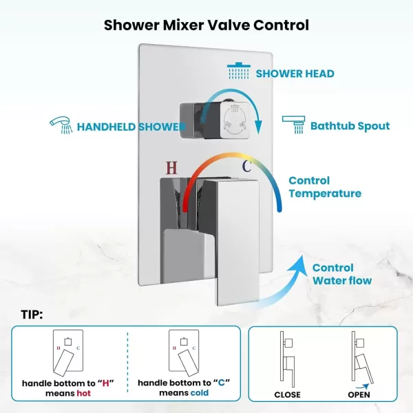 imagegotonovo 10 Rain Shower Faucet System Rainfall Shower Head with Handheld Sprayer Waterfall Tub Spout Wall Mounted Mixer Combo Roughin Valve and Trim Included 79 Inch Wide Spout Brushed NickelPolished Chrome