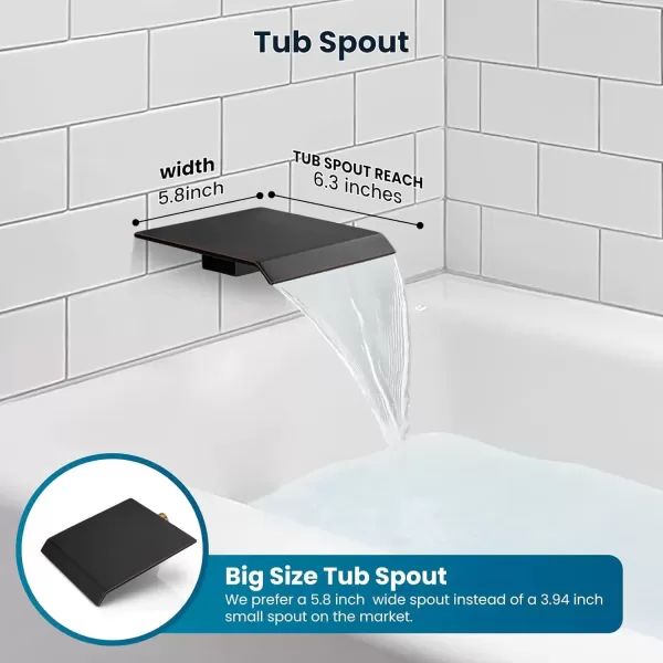 imagegotonovo 10 Rain Shower Faucet System Rainfall Shower Head with Handheld Sprayer Waterfall Tub Spout Wall Mounted Mixer Combo Roughin Valve and Trim Included 79 Inch Wide Spout Brushed NickelOil Rubbed Bronze
