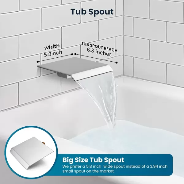 imagegotonovo 10 Rain Shower Faucet System Rainfall Shower Head with Handheld Sprayer Waterfall Tub Spout Wall Mounted Mixer Combo Roughin Valve and Trim Included 79 Inch Wide Spout Brushed NickelPolished Chrome