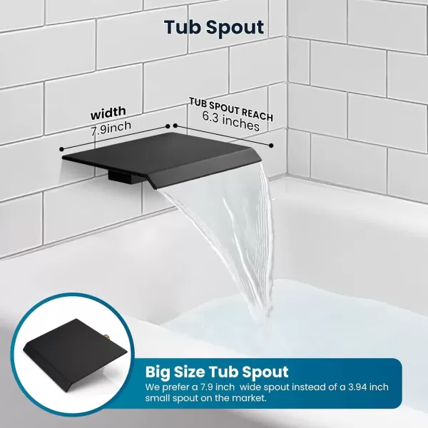 imagegotonovo 10 Rain Shower Faucet System Rainfall Shower Head with Handheld Sprayer Waterfall Tub Spout Wall Mounted Mixer Combo Roughin Valve and Trim Included 79 Inch Wide Spout Brushed NickelMatte Black