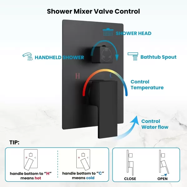 imagegotonovo 10 Rain Shower Faucet System Rainfall Shower Head with Handheld Sprayer Waterfall Tub Spout Wall Mounted Mixer Combo Roughin Valve and Trim Included 79 Inch Wide Spout Brushed NickelMatte Black