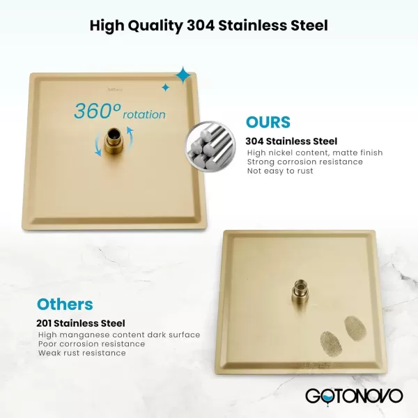 imagegotonovo 10 Rain Shower Faucet System Rainfall Shower Head with Handheld Sprayer Waterfall Tub Spout Wall Mounted Mixer Combo Roughin Valve and Trim Included 79 Inch Wide Spout Brushed NickelBrushed Gold