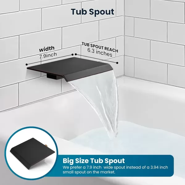imagegotonovo 10 Rain Shower Faucet System Rainfall Shower Head with Handheld Sprayer Waterfall Tub Spout Wall Mounted Mixer Combo Roughin Valve and Trim Included 79 Inch Wide Spout Brushed NickelOil Rubbed Bronze