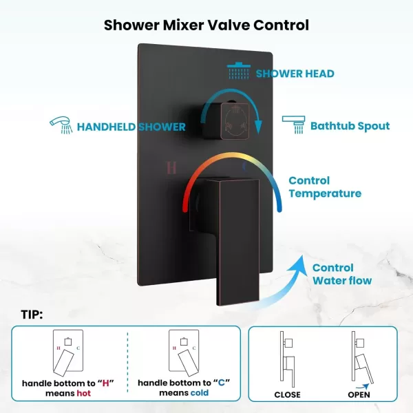 imagegotonovo 10 Rain Shower Faucet System Rainfall Shower Head with Handheld Sprayer Waterfall Tub Spout Wall Mounted Mixer Combo Roughin Valve and Trim Included 79 Inch Wide Spout Brushed NickelOil Rubbed Bronze