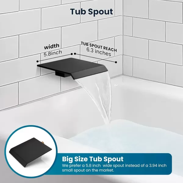 imagegotonovo 10 Rain Shower Faucet System Rainfall Shower Head with Handheld Sprayer Waterfall Tub Spout Wall Mounted Mixer Combo Roughin Valve and Trim Included 79 Inch Wide Spout Brushed NickelMatte Black
