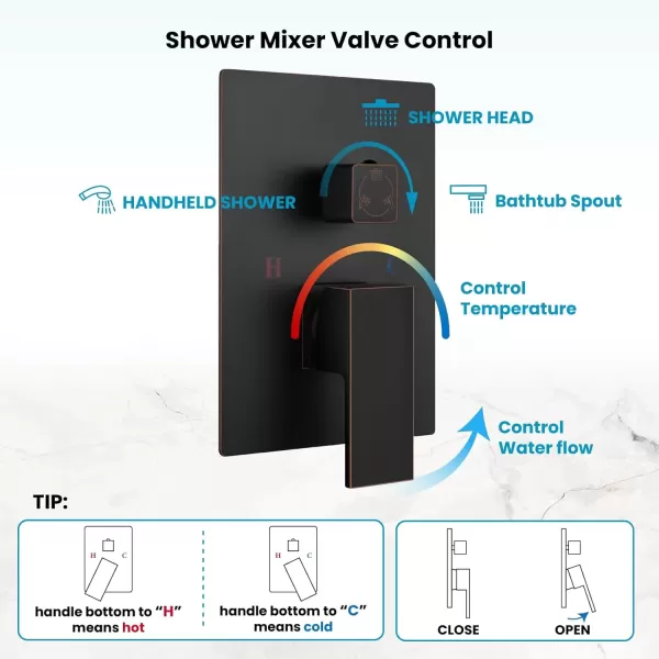 imagegotonovo 10 Rain Shower Faucet System Rainfall Shower Head with Handheld Sprayer Waterfall Tub Spout Wall Mounted Mixer Combo Roughin Valve and Trim Included 79 Inch Wide Spout Brushed NickelOil Rubbed Bronze