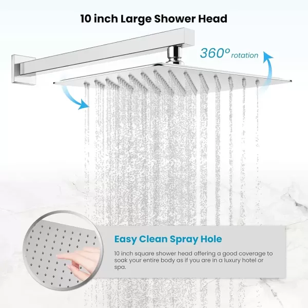 imagegotonovo 10 Rain Shower Faucet System Rainfall Shower Head with Handheld Sprayer Waterfall Tub Spout Wall Mounted Mixer Combo Roughin Valve and Trim Included 79 Inch Wide Spout Brushed NickelPolished Chrome