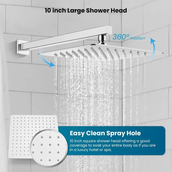imagegotonovo 10 Rain Shower Faucet System Rainfall Shower Head with Handheld Sprayer Waterfall Tub Spout Wall Mounted Mixer Combo Roughin Valve and Trim Included 79 Inch Wide Spout Brushed NickelPolished Chrome