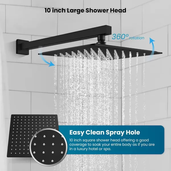 imagegotonovo 10 Rain Shower Faucet System Rainfall Shower Head with Handheld Sprayer Waterfall Tub Spout Wall Mounted Mixer Combo Roughin Valve and Trim Included 79 Inch Wide Spout Brushed NickelMatte Black