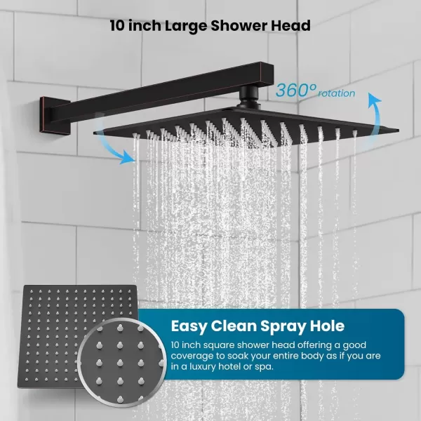 imagegotonovo 10 Rain Shower Faucet System Rainfall Shower Head with Handheld Sprayer Waterfall Tub Spout Wall Mounted Mixer Combo Roughin Valve and Trim Included 79 Inch Wide Spout Brushed NickelOil Rubbed Bronze