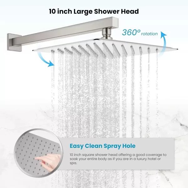 imagegotonovo 10 Rain Shower Faucet System Rainfall Shower Head with Handheld Sprayer Waterfall Tub Spout Wall Mounted Mixer Combo Roughin Valve and Trim Included 79 Inch Wide Spout Brushed NickelBrushed Nickel