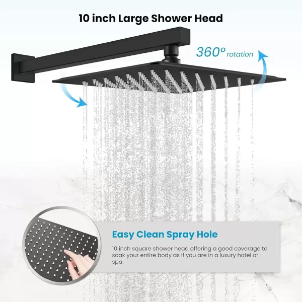 imagegotonovo 10 Rain Shower Faucet System Rainfall Shower Head with Handheld Sprayer Waterfall Tub Spout Wall Mounted Mixer Combo Roughin Valve and Trim Included 79 Inch Wide Spout Brushed NickelMatte Black