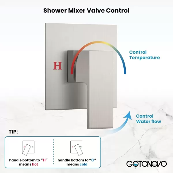 imagegotonovo 10quot Rain Shower System Brushed Nickel Luxury High Pressure Shower Head Bathroom Shower Faucet Set Roughin Valve and Shower Trim IncludedBrushed Nickel
