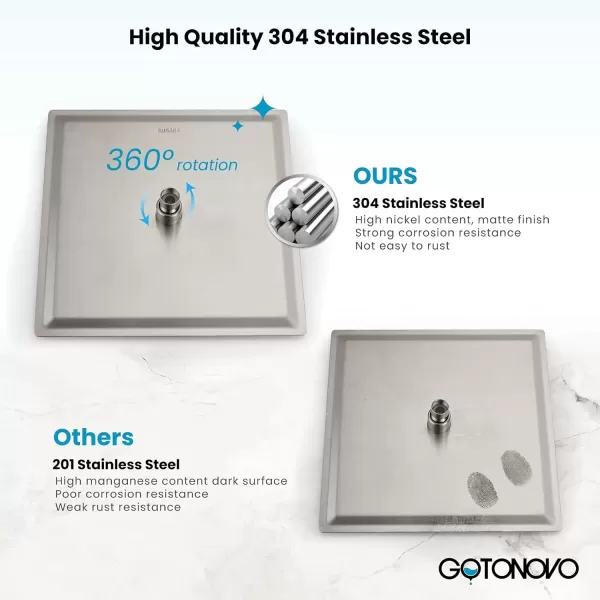 imagegotonovo 10quot Rain Shower System Brushed Nickel Luxury High Pressure Shower Head Bathroom Shower Faucet Set Roughin Valve and Shower Trim IncludedBrushed Nickel