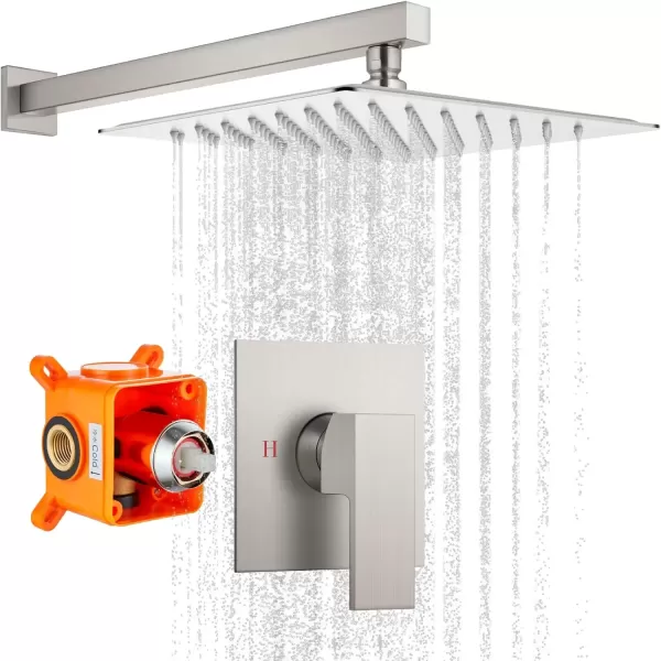 imagegotonovo 10quot Rain Shower System Brushed Nickel Luxury High Pressure Shower Head Bathroom Shower Faucet Set Roughin Valve and Shower Trim IncludedBrushed Nickel