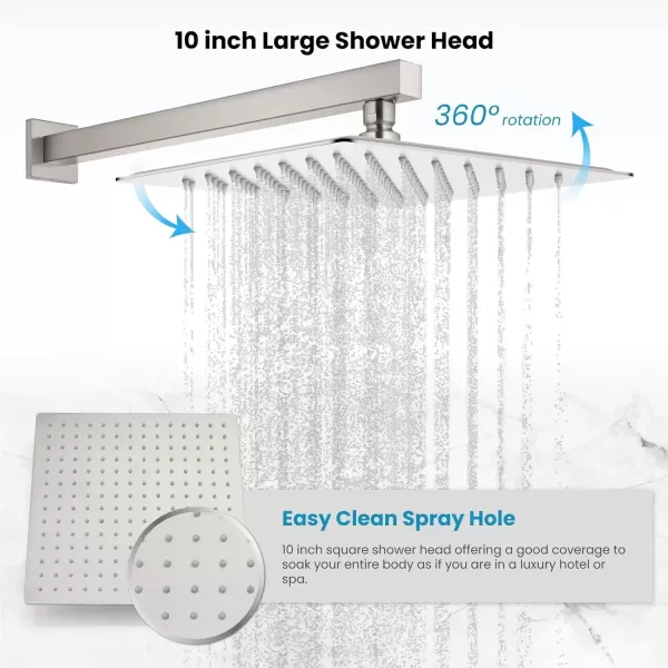 imagegotonovo 10quot Rain Shower System Brushed Nickel Luxury High Pressure Shower Head Bathroom Shower Faucet Set Roughin Valve and Shower Trim IncludedBrushed Nickel