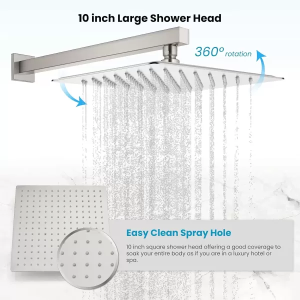 imagegotonovo 10quot Rain Shower System Brushed Nickel Luxury High Pressure Shower Head Bathroom Shower Faucet Set Roughin Valve and Shower Trim IncludedBrushed Nickel