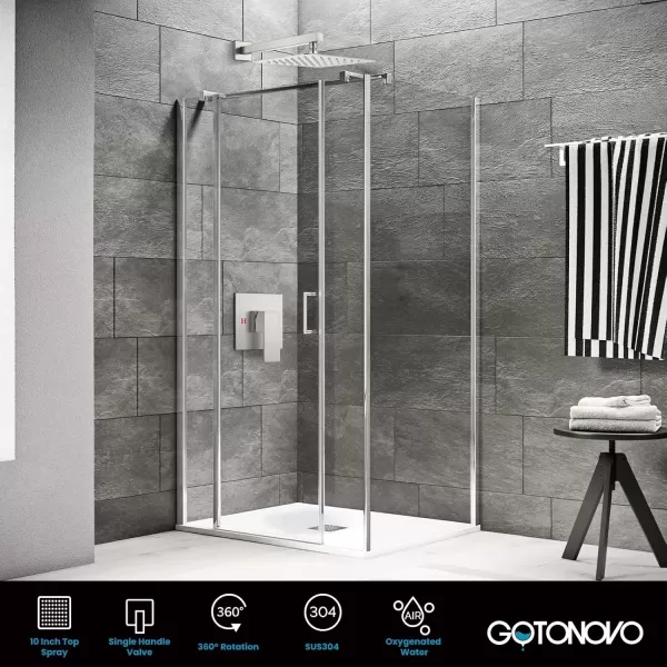 imagegotonovo 10quot Rain Shower System Brushed Nickel Luxury High Pressure Shower Head Bathroom Shower Faucet Set Roughin Valve and Shower Trim IncludedBrushed Nickel