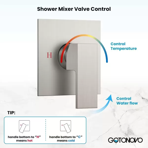 imagegotonovo 10quot Rain Shower System Brushed Nickel Luxury High Pressure Shower Head Bathroom Shower Faucet Set Roughin Valve and Shower Trim IncludedBrushed Nickel