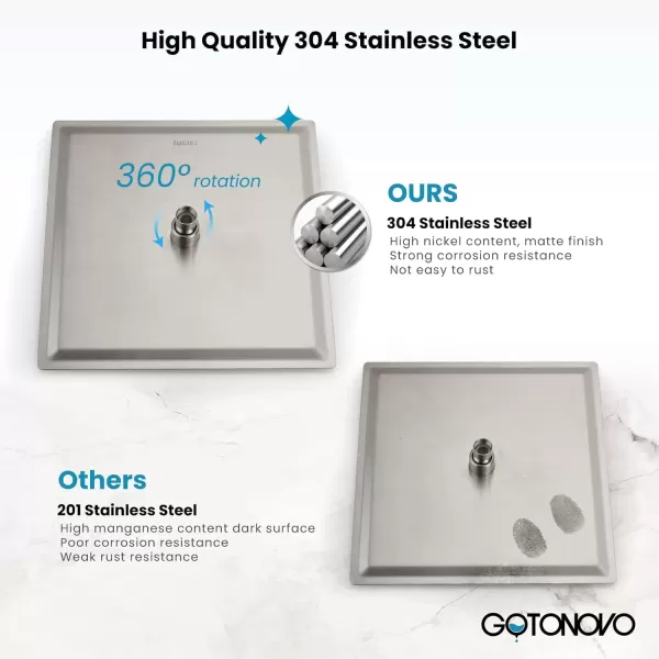 imagegotonovo 10quot Rain Shower System Brushed Nickel Luxury High Pressure Shower Head Bathroom Shower Faucet Set Roughin Valve and Shower Trim IncludedBrushed Nickel