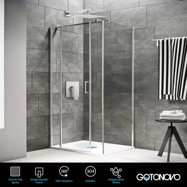 imagegotonovo 10quot Rain Shower System Brushed Nickel Luxury High Pressure Shower Head Bathroom Shower Faucet Set Roughin Valve and Shower Trim IncludedBrushed Nickel