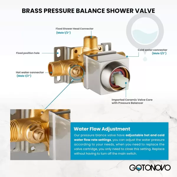 imagegotonovo 10quot Rain Shower System Brushed Nickel Luxury High Pressure Shower Head Bathroom Shower Faucet Set Roughin Valve and Shower Trim IncludedBrushed Nickel
