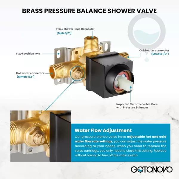 imagegotonovo 10quot Rain Shower System Brushed Nickel Luxury High Pressure Shower Head Bathroom Shower Faucet Set Roughin Valve and Shower Trim IncludedMatte Black