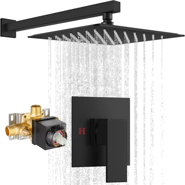 imagegotonovo 10quot Rain Shower System Brushed Nickel Luxury High Pressure Shower Head Bathroom Shower Faucet Set Roughin Valve and Shower Trim IncludedMatte Black