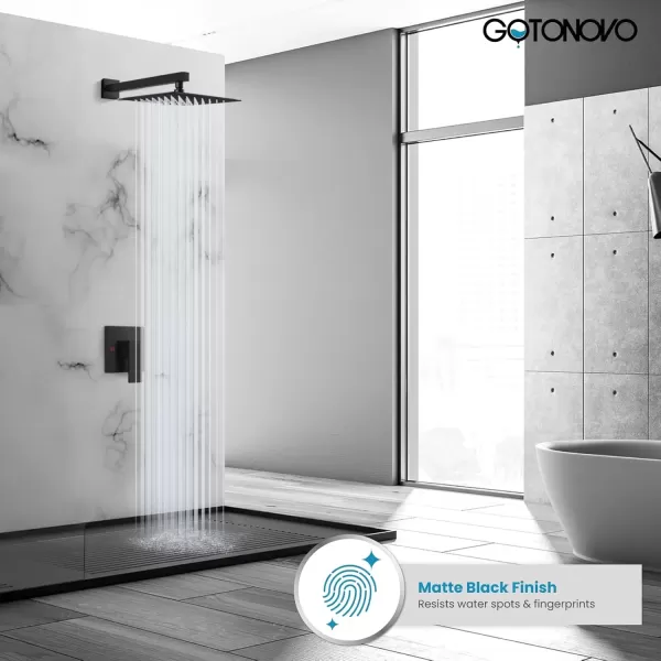 imagegotonovo 10quot Rain Shower System Brushed Nickel Luxury High Pressure Shower Head Bathroom Shower Faucet Set Roughin Valve and Shower Trim IncludedMatte Black