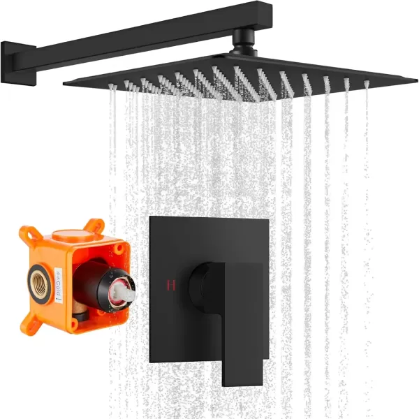 imagegotonovo 10quot Rain Shower System Brushed Nickel Luxury High Pressure Shower Head Bathroom Shower Faucet Set Roughin Valve and Shower Trim IncludedMatte Black