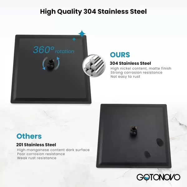 imagegotonovo 10quot Rain Shower System Brushed Nickel Luxury High Pressure Shower Head Bathroom Shower Faucet Set Roughin Valve and Shower Trim IncludedMatte Black