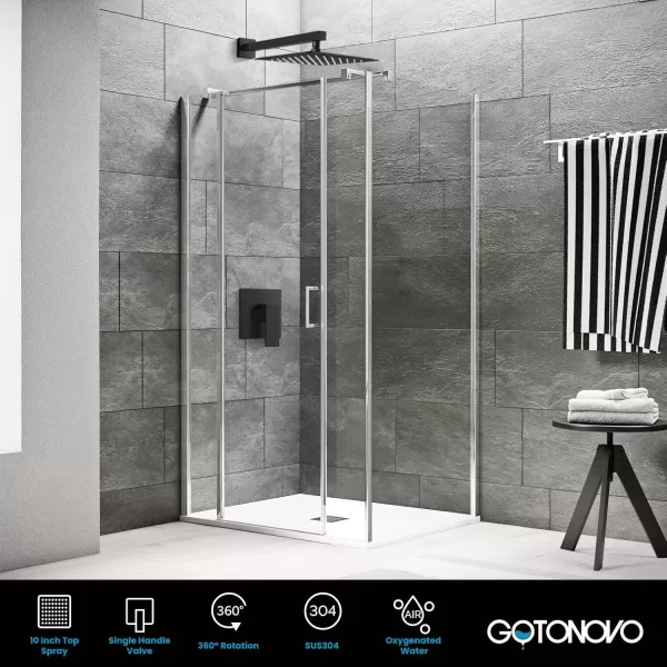 imagegotonovo 10quot Rain Shower System Brushed Nickel Luxury High Pressure Shower Head Bathroom Shower Faucet Set Roughin Valve and Shower Trim IncludedMatte Black