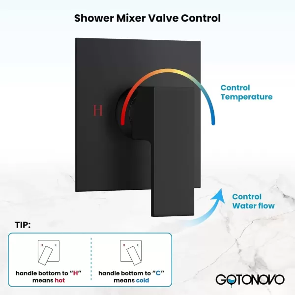 imagegotonovo 10quot Rain Shower System Brushed Nickel Luxury High Pressure Shower Head Bathroom Shower Faucet Set Roughin Valve and Shower Trim IncludedMatte Black