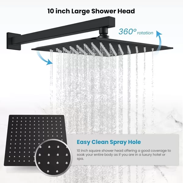imagegotonovo 10quot Rain Shower System Brushed Nickel Luxury High Pressure Shower Head Bathroom Shower Faucet Set Roughin Valve and Shower Trim IncludedMatte Black