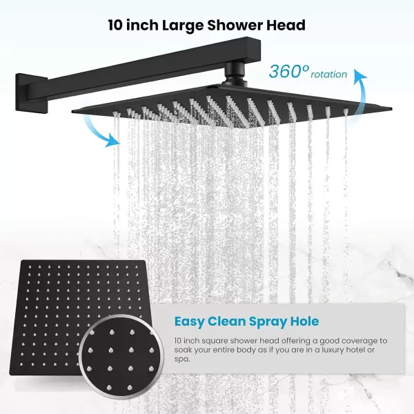 imagegotonovo 10quot Rain Shower System Brushed Nickel Luxury High Pressure Shower Head Bathroom Shower Faucet Set Roughin Valve and Shower Trim IncludedMatte Black