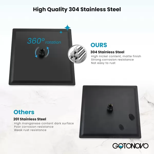 imagegotonovo 10quot Rain Shower System Brushed Nickel Luxury High Pressure Shower Head Bathroom Shower Faucet Set Roughin Valve and Shower Trim IncludedMatte Black