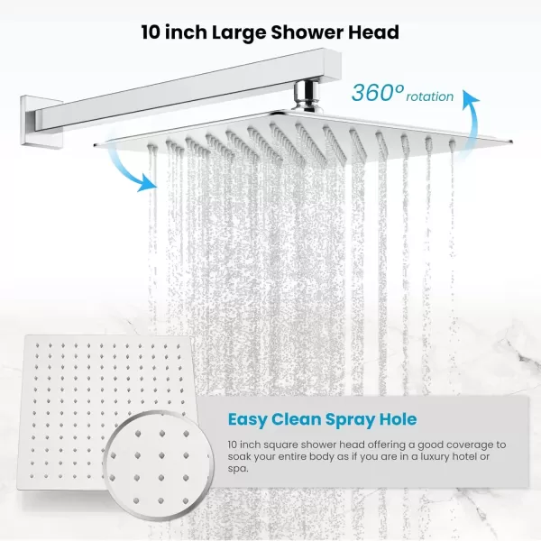 imagegotonovo 10quot Rain Shower System Brushed Nickel Luxury High Pressure Shower Head Bathroom Shower Faucet Set Roughin Valve and Shower Trim IncludedPolish Chrome