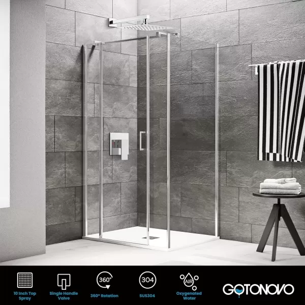 imagegotonovo 10quot Rain Shower System Brushed Nickel Luxury High Pressure Shower Head Bathroom Shower Faucet Set Roughin Valve and Shower Trim IncludedPolish Chrome