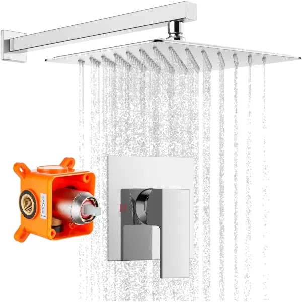 imagegotonovo 10quot Rain Shower System Brushed Nickel Luxury High Pressure Shower Head Bathroom Shower Faucet Set Roughin Valve and Shower Trim IncludedPolish Chrome