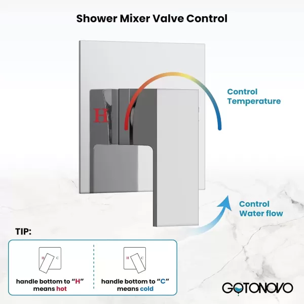 imagegotonovo 10quot Rain Shower System Brushed Nickel Luxury High Pressure Shower Head Bathroom Shower Faucet Set Roughin Valve and Shower Trim IncludedPolish Chrome