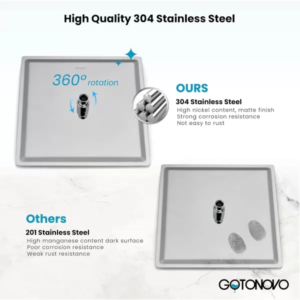 imagegotonovo 10quot Rain Shower System Brushed Nickel Luxury High Pressure Shower Head Bathroom Shower Faucet Set Roughin Valve and Shower Trim IncludedPolish Chrome