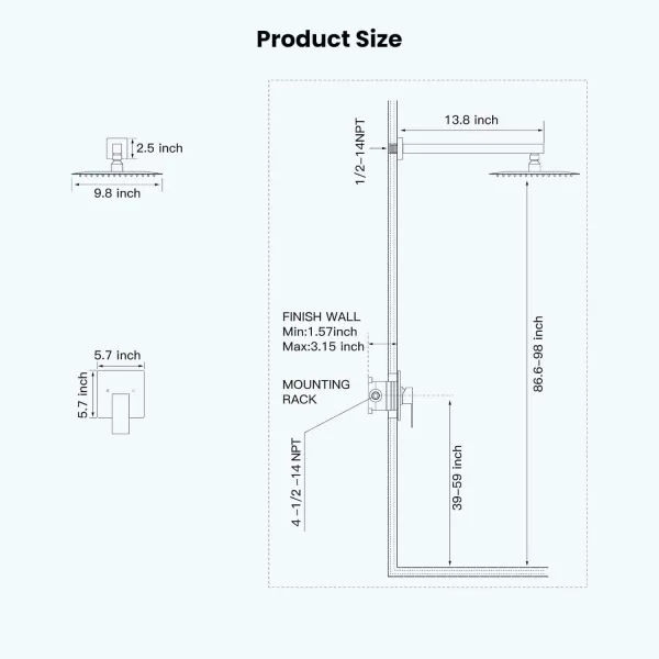 imagegotonovo 10quot Rain Shower System Brushed Nickel Luxury High Pressure Shower Head Bathroom Shower Faucet Set Roughin Valve and Shower Trim IncludedPolish Chrome