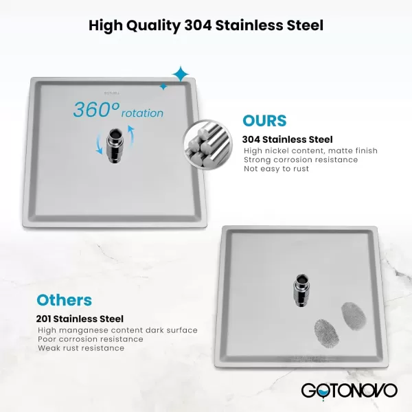 imagegotonovo 10quot Rain Shower System Brushed Nickel Luxury High Pressure Shower Head Bathroom Shower Faucet Set Roughin Valve and Shower Trim IncludedPolish Chrome