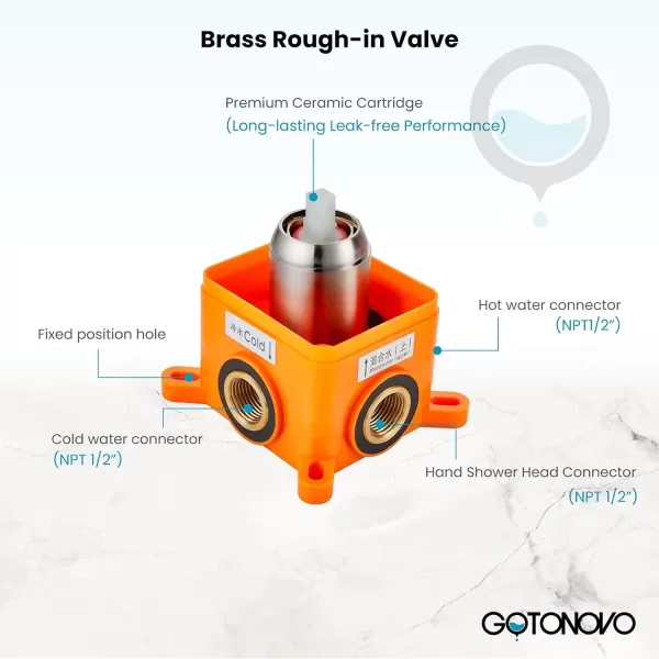 imagegotonovo 10quot Rain Shower System Brushed Nickel Luxury High Pressure Shower Head Bathroom Shower Faucet Set Roughin Valve and Shower Trim IncludedPolish Chrome
